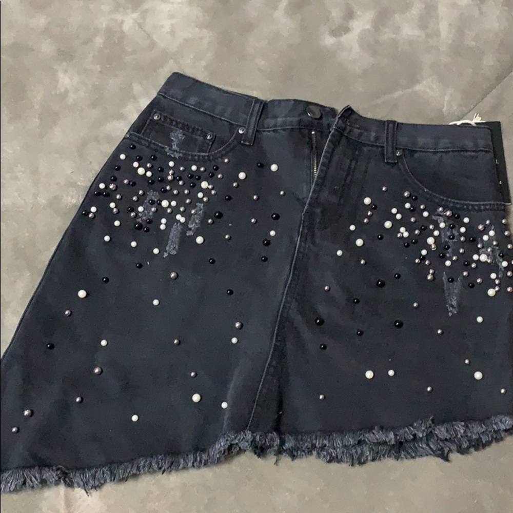 Brand new asymmetrical pearl jean skirt
